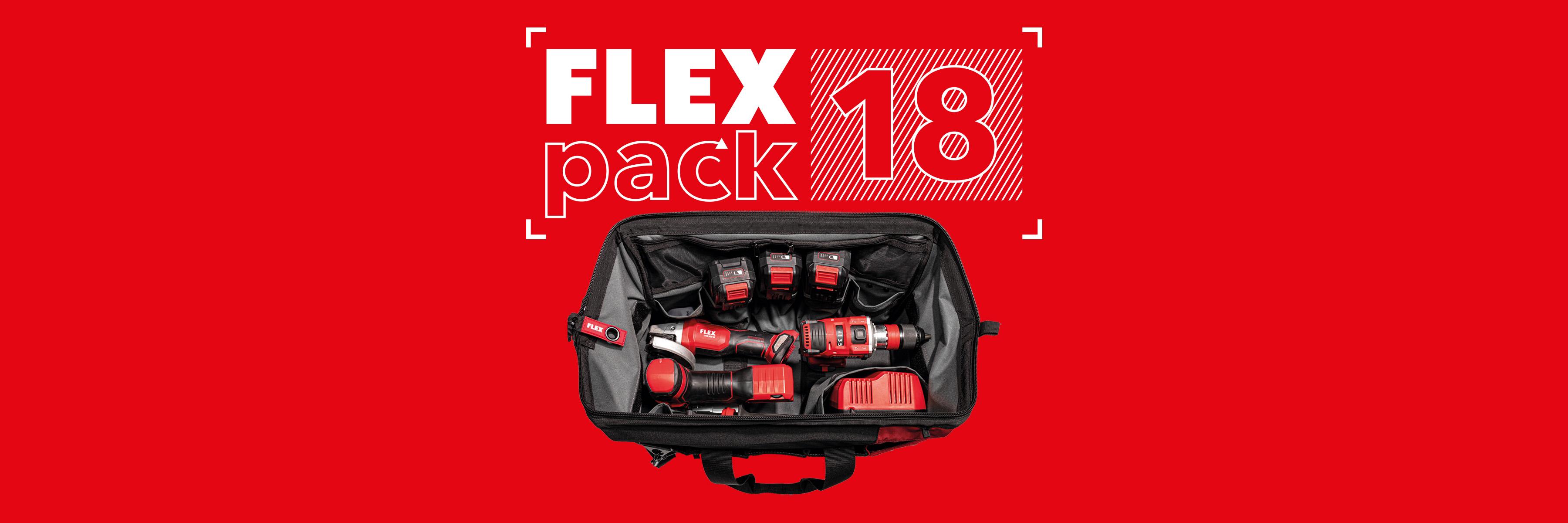 FLEXPACK Aktion: 3 FLEX Akku-Maschinen mit Ladegerät und Akkus in Tasche